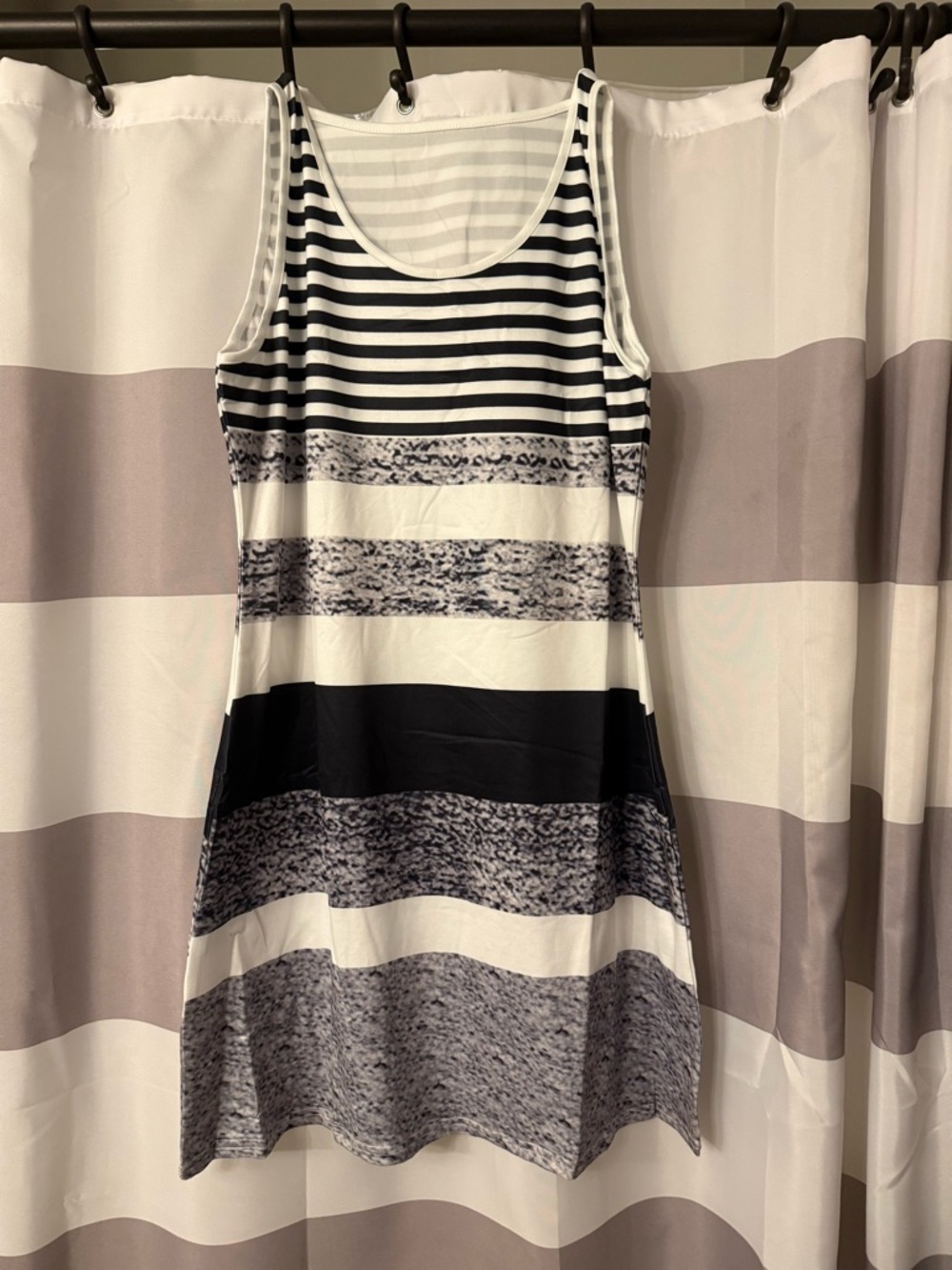 Sleeveless Black and White Striped Tank Dress